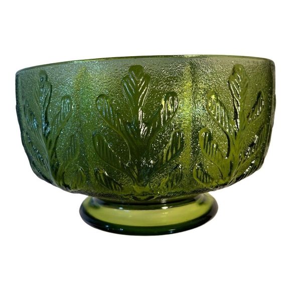 FTD Accents Vintage Ftd 975 Avocado Green Glass Pedestal Compote